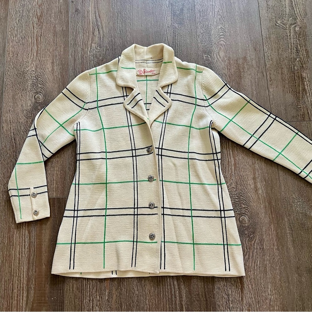 Cream Plaid Button-Front Knit Jacket - Picture 7 of 10